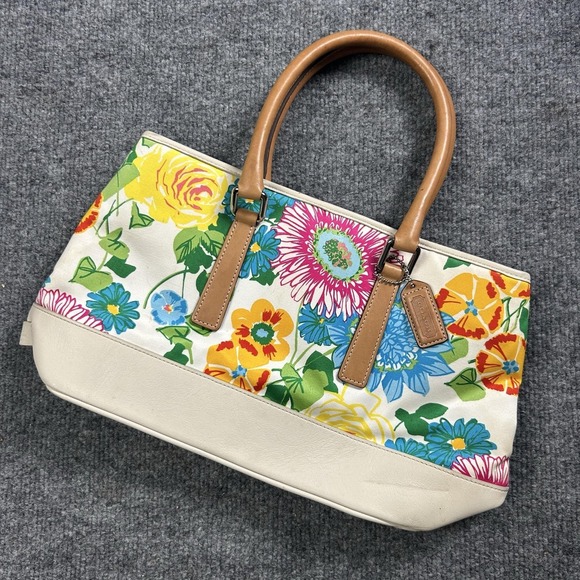 Coach Handbags - Coach Tote Bag Womens Medium Multicolor Floral Leather Shoulder Purse C2J-7746